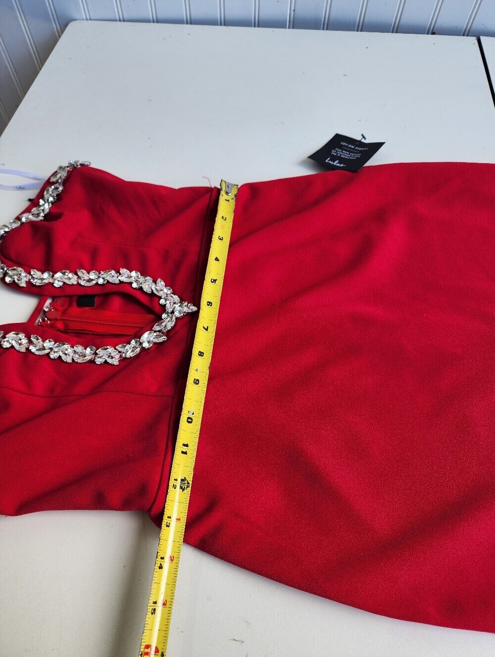 NWT Lulu's Sensational Luxury Red Rhinestone Cutout Strapless Maxi Dress Red S - Picture 12 of 16